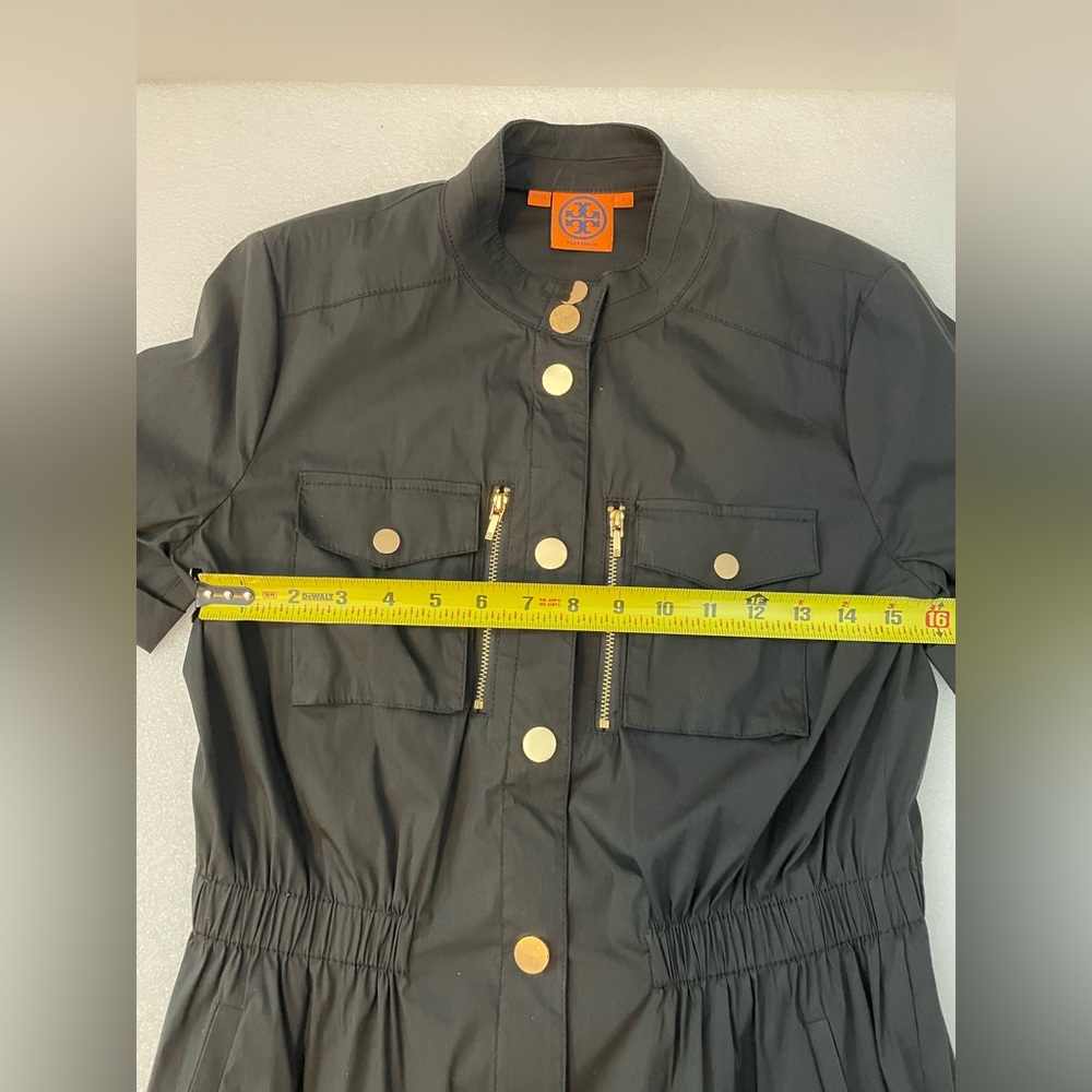 TORY BURCH Black with Gold Snap Buttons Shirtdress Dress Sz 6 Small - Picture 2 of 8